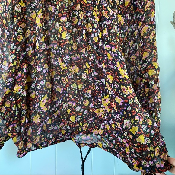 by Anthropologie Pauline Balloon-Sleeved Blouse Floral Black Tie Semi Sheer Top - Picture 6 of 15
